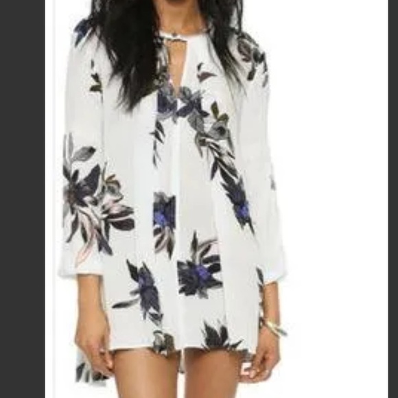 Free People Women's Floral Tree Swing Tunic Top / Mini Dress Sz M long sleeves - Picture 2 of 11